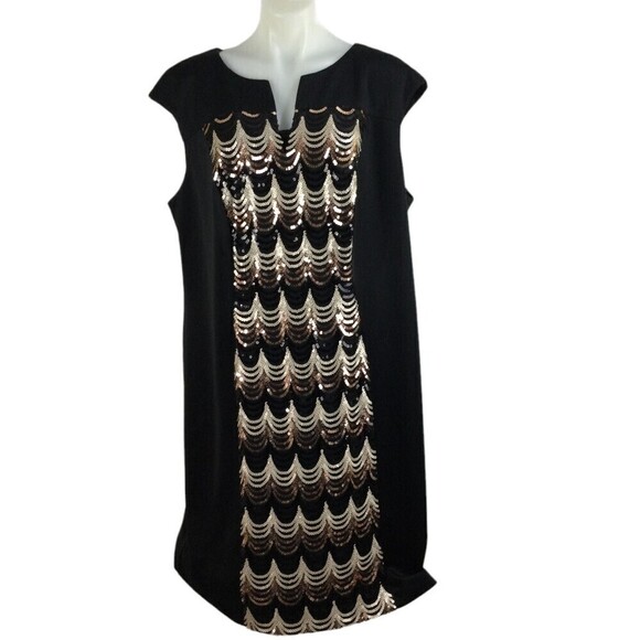Connected Apparel Womens Dress Sleeveless Gold Sequin Midi Plus Size  20W - Picture 1 of 7